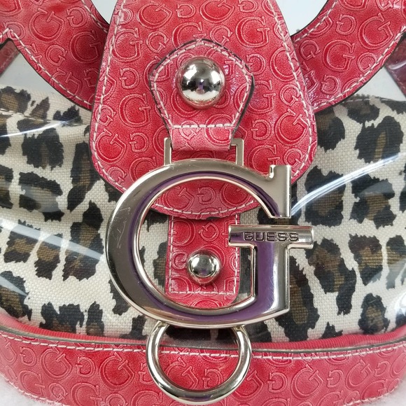 Guess Red Clear Leopard Print Handbag Very Good Unique - Picture 3 of 8